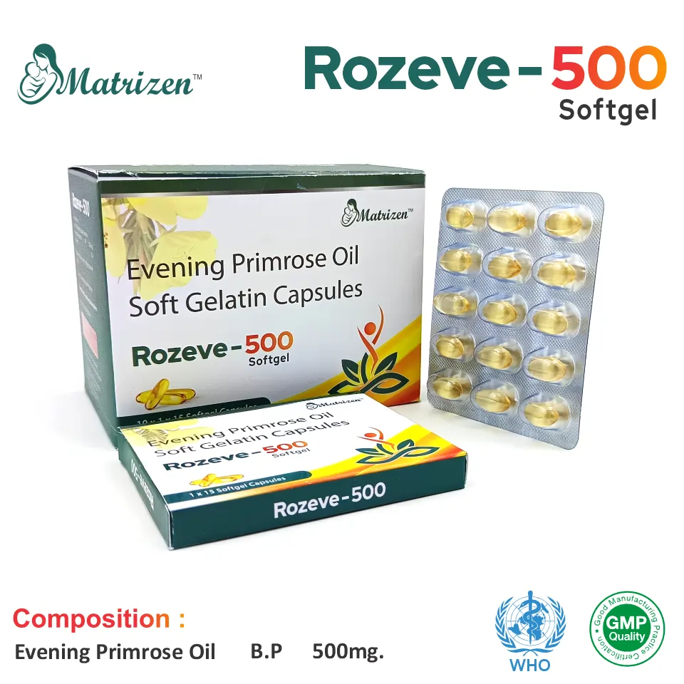 Evening Primrose Oil + Natural Vitamin E  Softgel at the best price in PCD Pharma Franchise for Herbal Supplement, Skin Health, and Hormonal Balance.